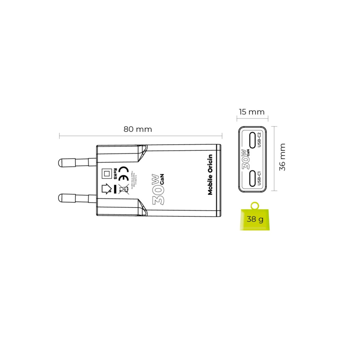 30W adaptér Mobile Origin GaN Slim Charger MO18 - bílý - istyle.work