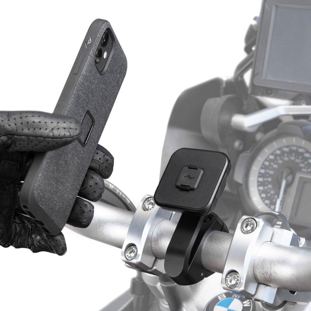 Držák telefonu s pojistkou a nabíjením Peak Design Mobile Motorcycle Mount Bar Mount - černý - istyle.work