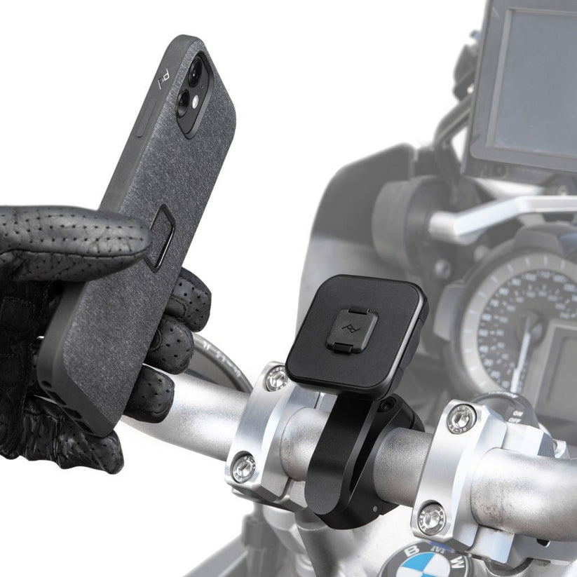 Držák telefonu s pojistkou a nabíjením Peak Design Mobile Motorcycle Mount Bar Mount - černý - istyle.work