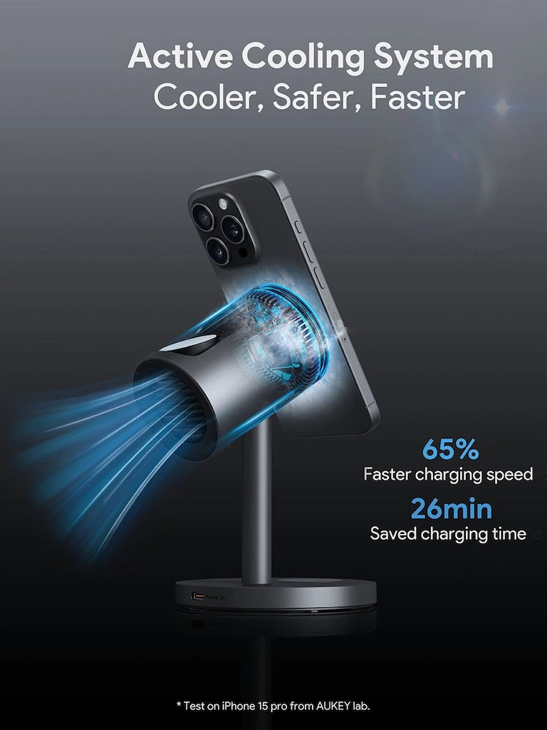 Bezdrátová rychlonabíječka s aktivním chladícím systémem Aukey MagLink LC-MC311A 3v1 - istyle.work