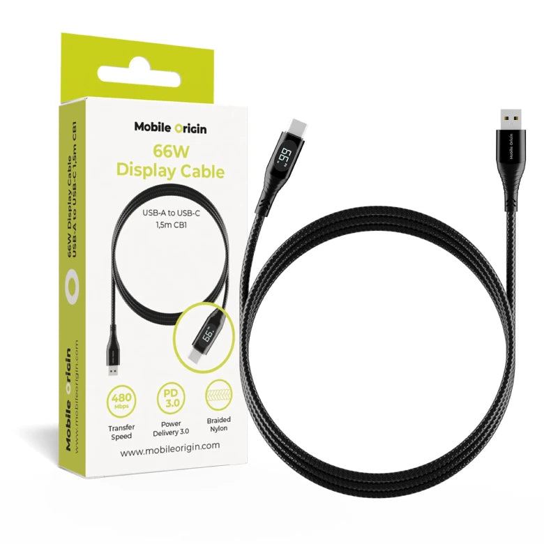 Kabel Mobile Origin 66W Display Cable USB-A na USB-C 1,5 m - černý
