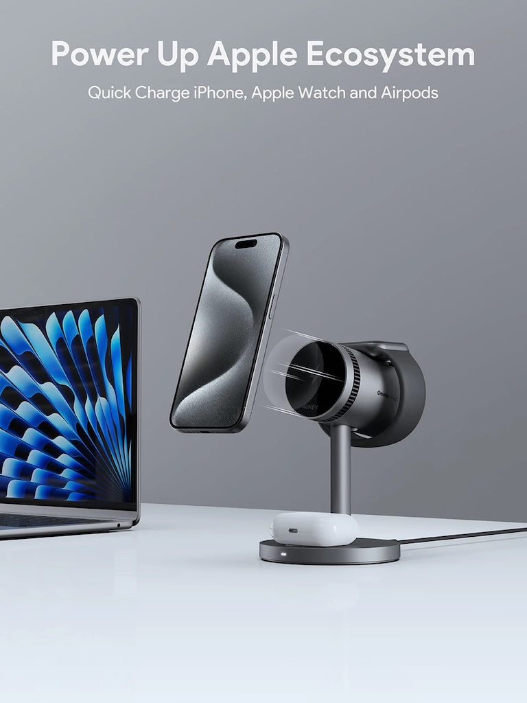 Bezdrátová rychlonabíječka s aktivním chladícím systémem Aukey MagLink LC-MC311A 3v1 - istyle.work