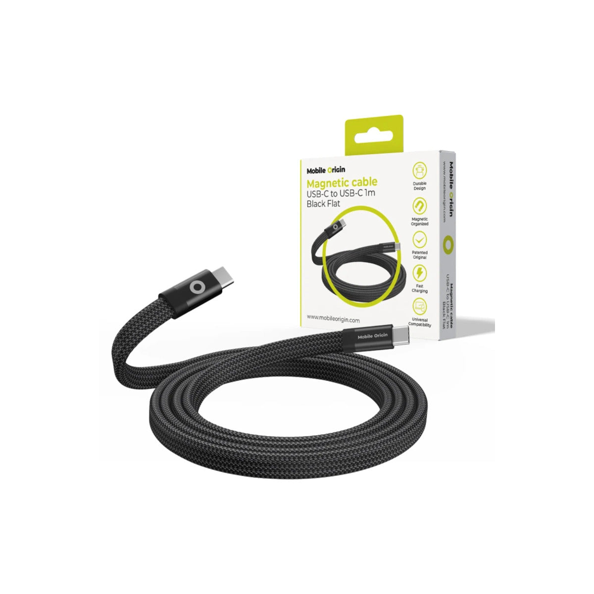 Magnetický 60W nabíjecí kabel Mobile Origin Original Flat Cable USB-C / USB-C 1m - černý - istyle.work