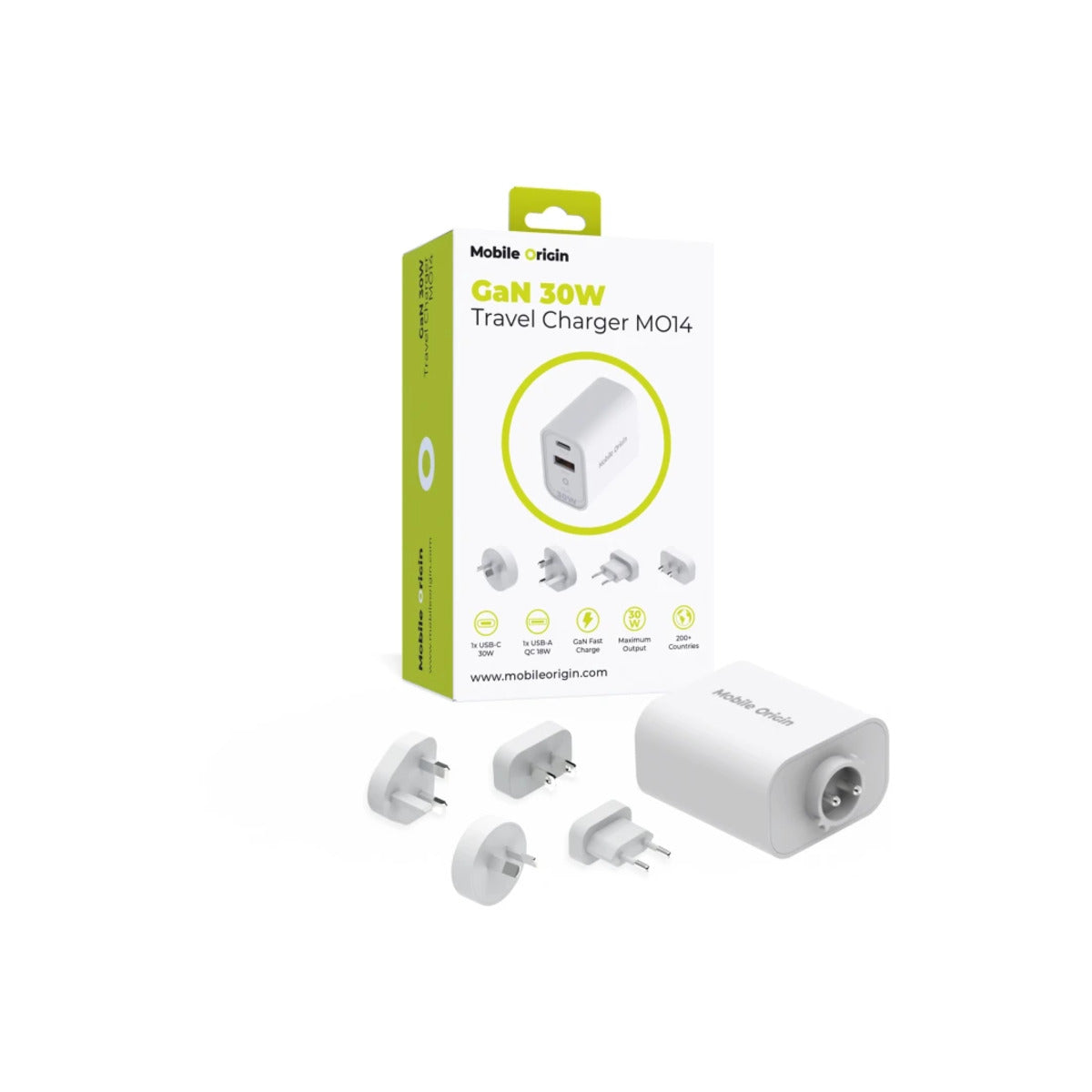 30W univerzální cestovní adaptér Mobile Origin GaN MO14 - bílý - istyle.work