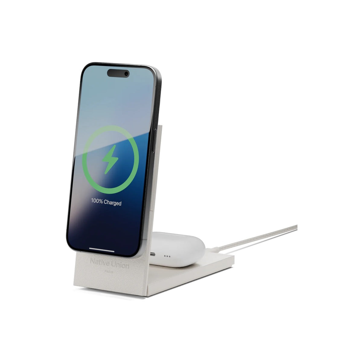 Bezdrátová nabíječka Native Union Rise 2-in-1 Qi2 - stříbrná - istyle.work