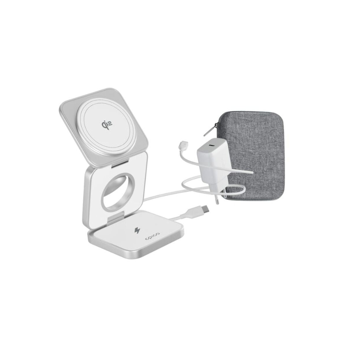 MagSafe cestovní nabíječka Epico UltraBase Qi2 3in1 Fold Alu Mag+ - bílá - istyle.work