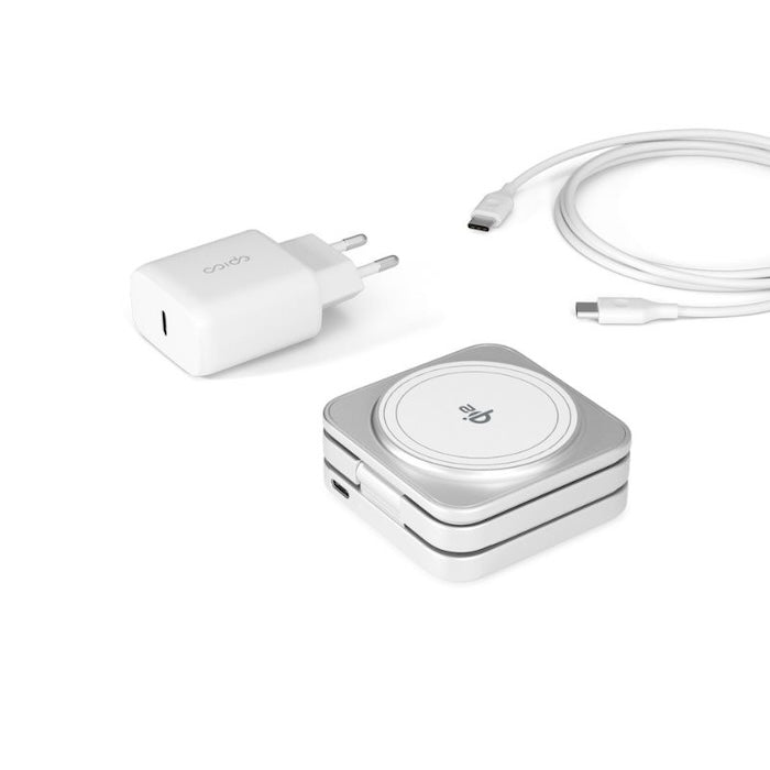 MagSafe cestovní nabíječka Epico UltraBase Qi2 3in1 Fold Alu Mag+ - bílá - istyle.work