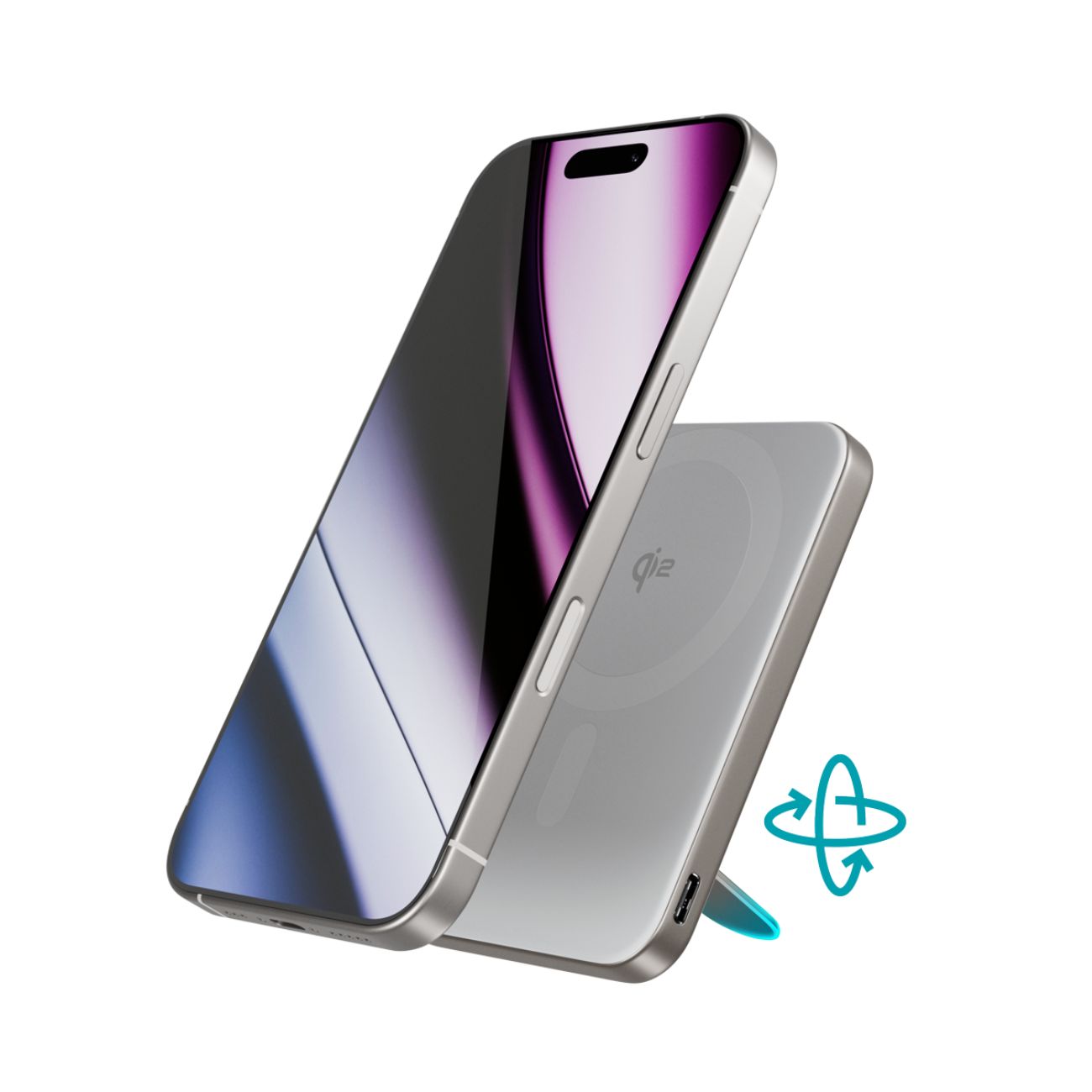 Bezdrátová hliníková powerbanka se stojánkem Epico UltraPack Qi2 Stand 5000mAh Mag+ EM52 - titanová