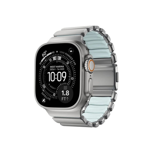 Řemínek pro Apple Watch 45/46/49 mm Nomad Stratos Natural Titanium FKM - Icy Blue Glow