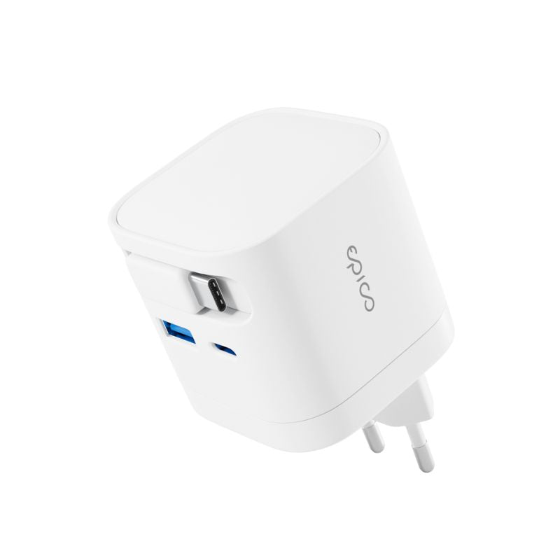 EPICO ULTRABOOST RETRACTABLE GAN 65W SÍŤOVÝ ADAPTÉR EA65C | SE ZABUDOVANÝM KABELEM | BÍLÁ | TŘI VÝSTUPY - istyle.work