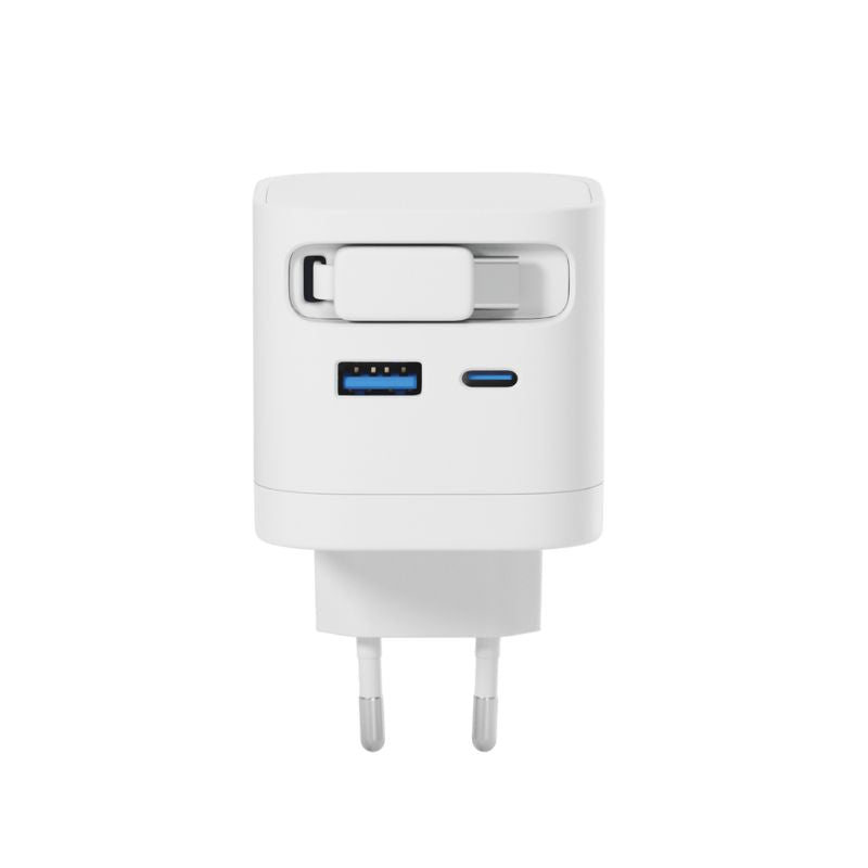 EPICO ULTRABOOST RETRACTABLE GAN 65W SÍŤOVÝ ADAPTÉR EA65C | SE ZABUDOVANÝM KABELEM | BÍLÁ | TŘI VÝSTUPY - istyle.work
