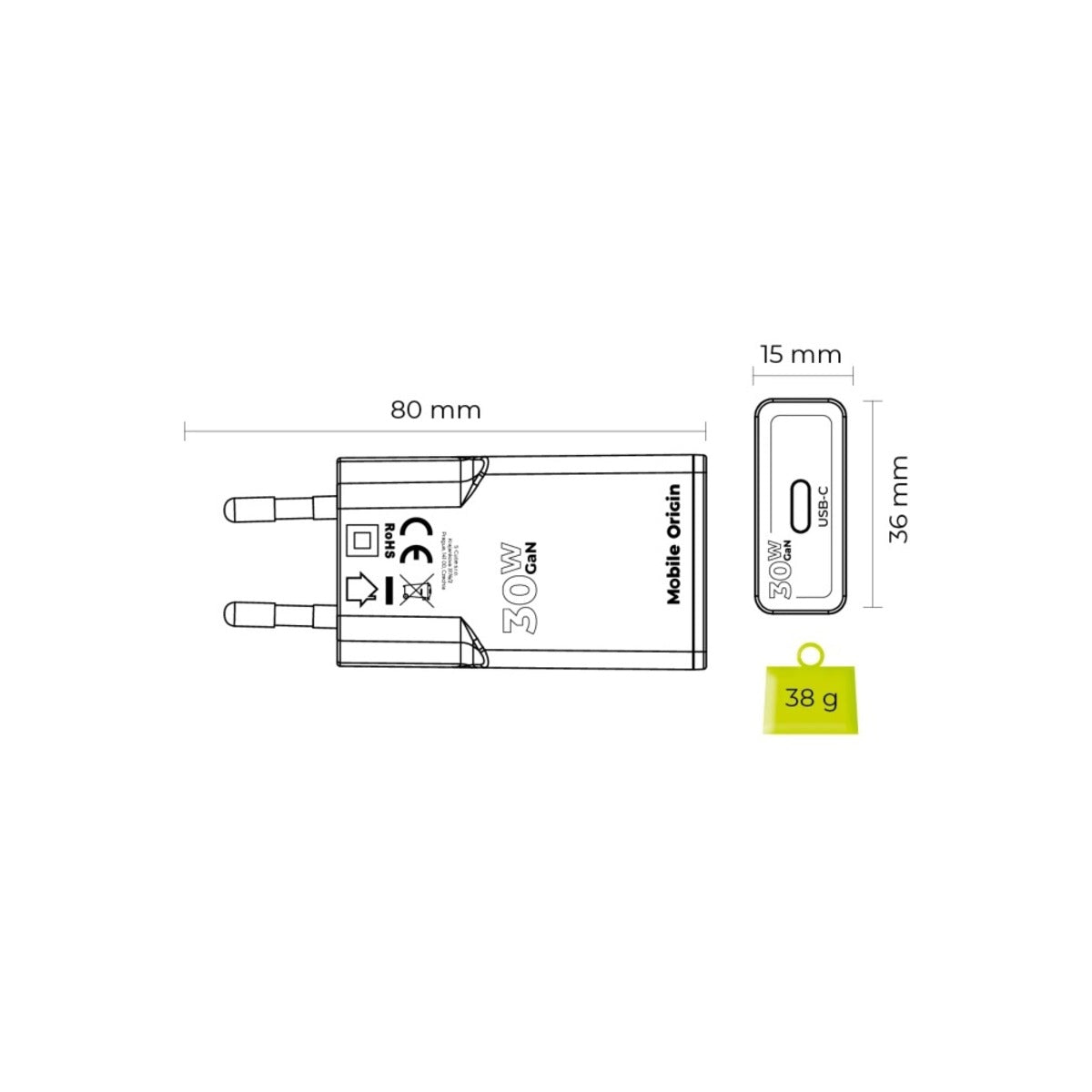 30W adaptér Mobile Origin GaN Slim Charger MO17 - bílý - istyle.work