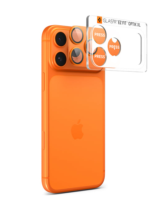Sklo na fotoaparát pro iPhone 17 Pro Max Spigen Glass tR EZ Fit Optik Pro XL - oranžové