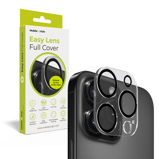 Sklo na fotoaparát pro iPhone 15 Pro / 15 Pro Max Mobile Origin Easy Lens Full Cover - průhledné - istyle.work