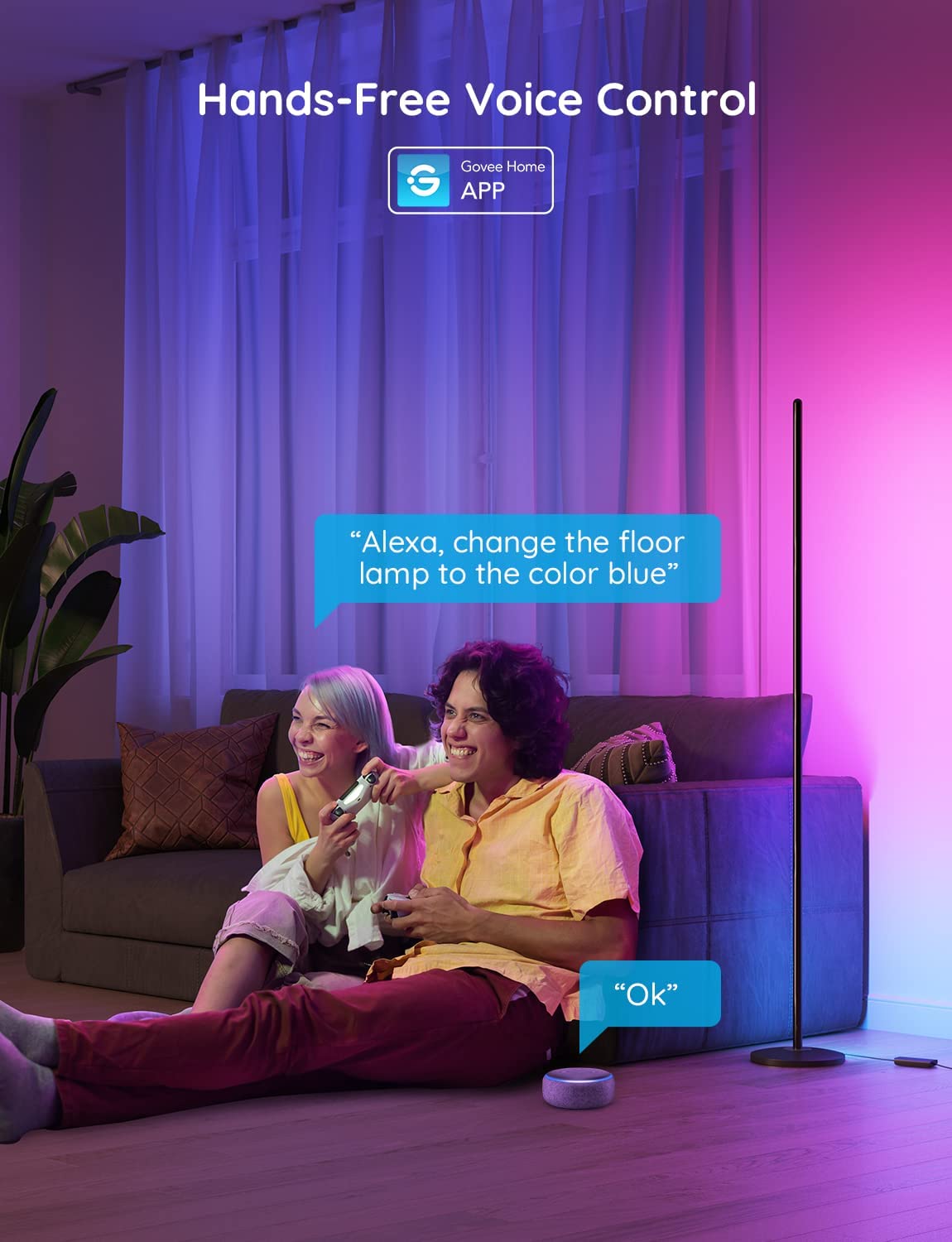 Designová rohová lampa Govee RGBW Floor Lamp Lite s technologií RGBICWW