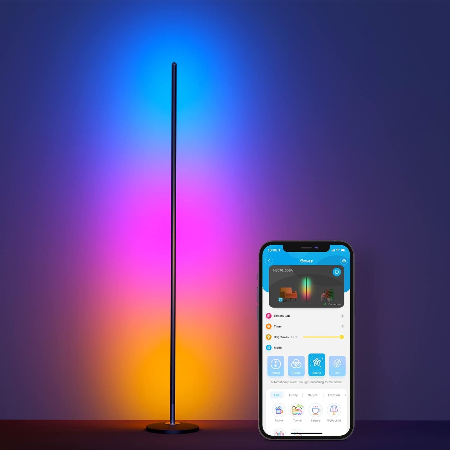 Designová rohová lampa Govee RGBW Floor Lamp Lite s technologií RGBICWW