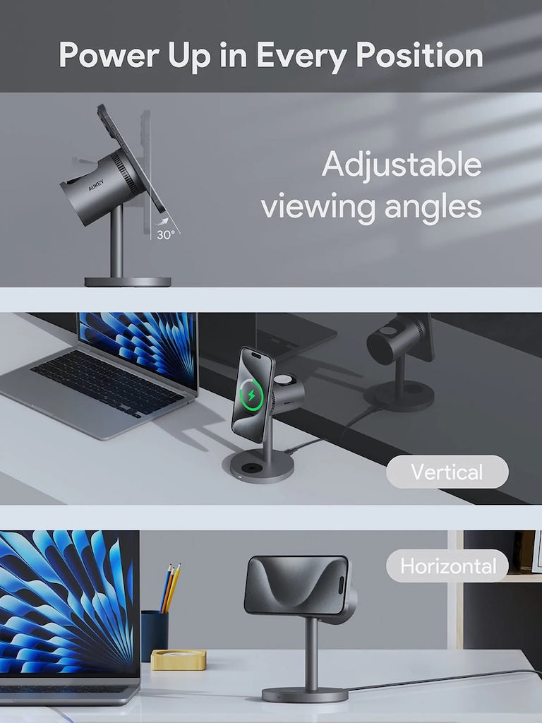 Bezdrátová rychlonabíječka s aktivním chladícím systémem Aukey MagLink LC-MC311A 3v1 - istyle.work