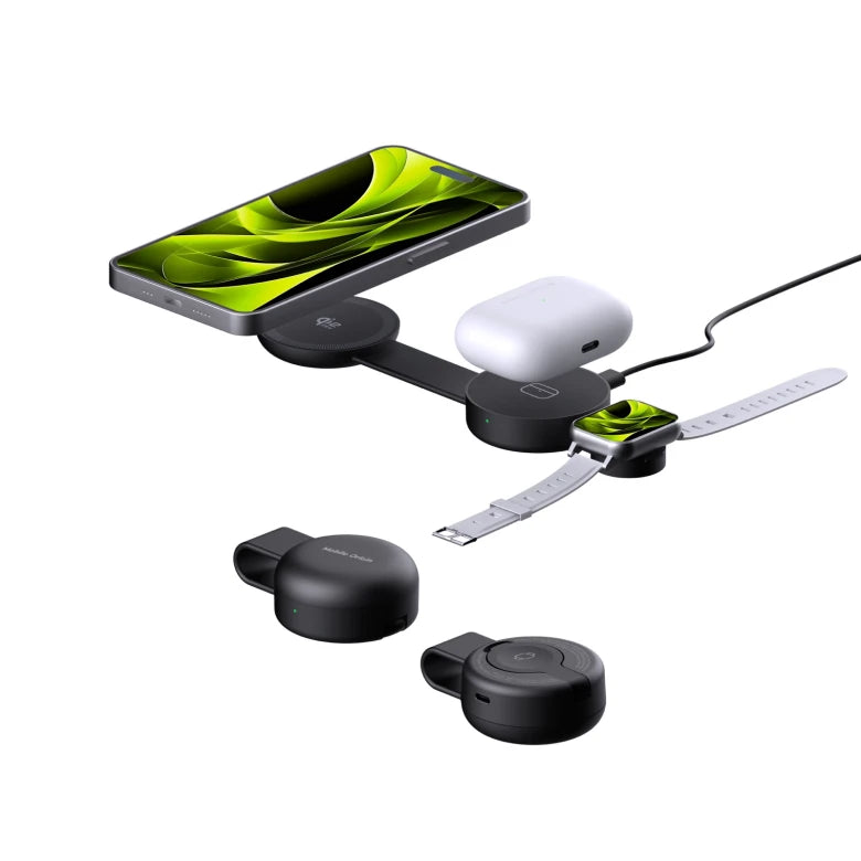 3v1 skládací magnetická nabíječka Qi2 25W Mobile Origin PW34 - černá