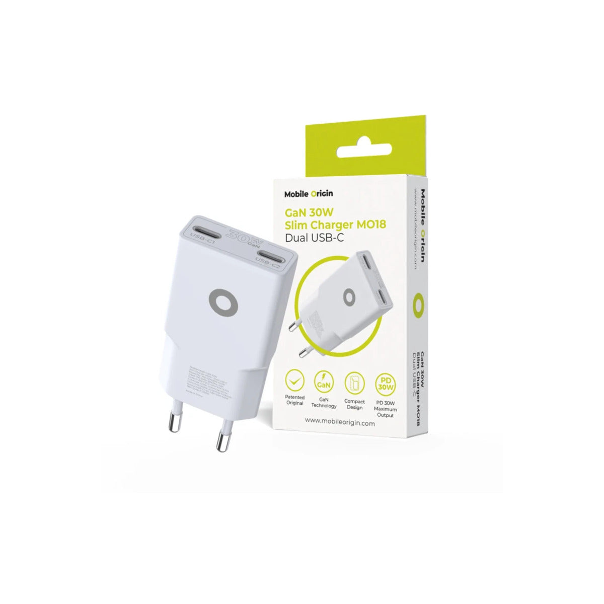 30W adaptér Mobile Origin GaN Slim Charger MO18 - bílý - istyle.work