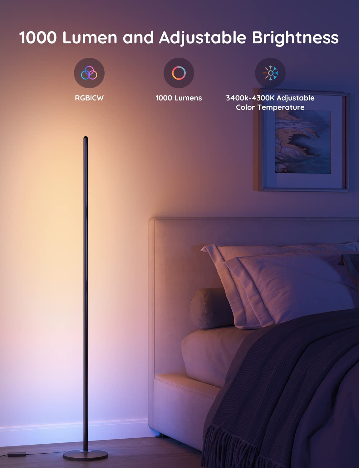 Designová rohová lampa Govee RGBW Floor Lamp Lite s technologií RGBICWW