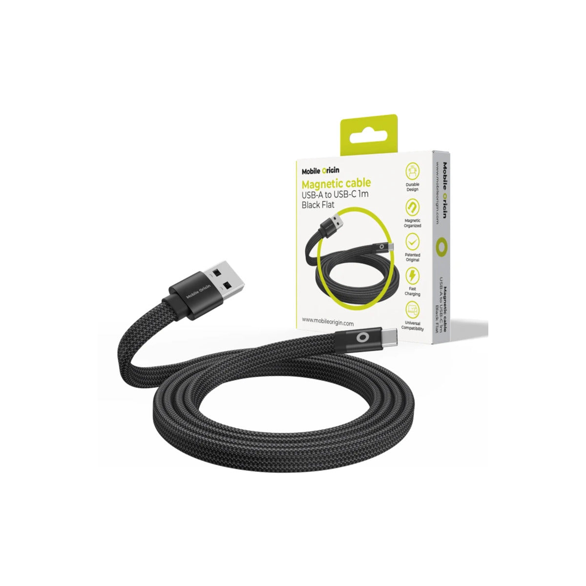 Magnetický 27W nabíjecí kabel Mobile Origin Original Flat Cable USB-A / USB-C 1m - černý - istyle.work