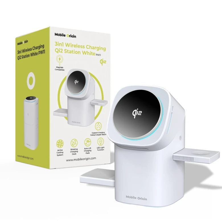 Bezdrátová nabíječka Mobile Origin 3in1 Wireless Charging Qi2 Station PW11 - bílá - istyle.work
