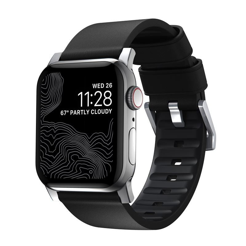 Řemínek pro Apple Watch 42/44/45/49 mm Nomad Active Strap Pro - černý se stříbrnou přezkou - istyle.work