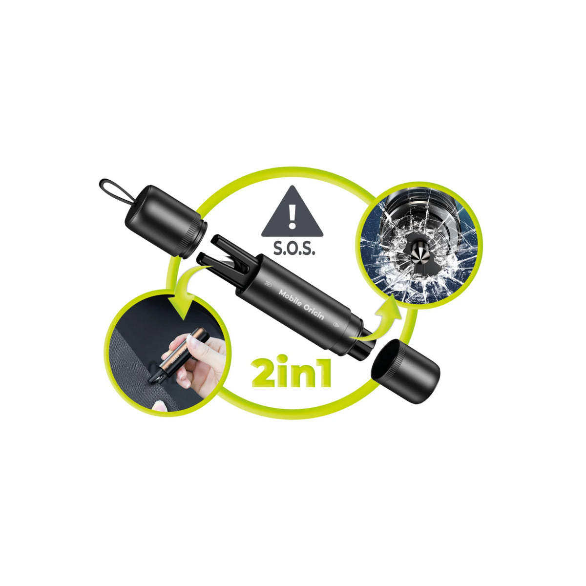 Bezpečnostní kladivo do auta 2v1 Mobile Origin Car Safety Hammer - šedé
