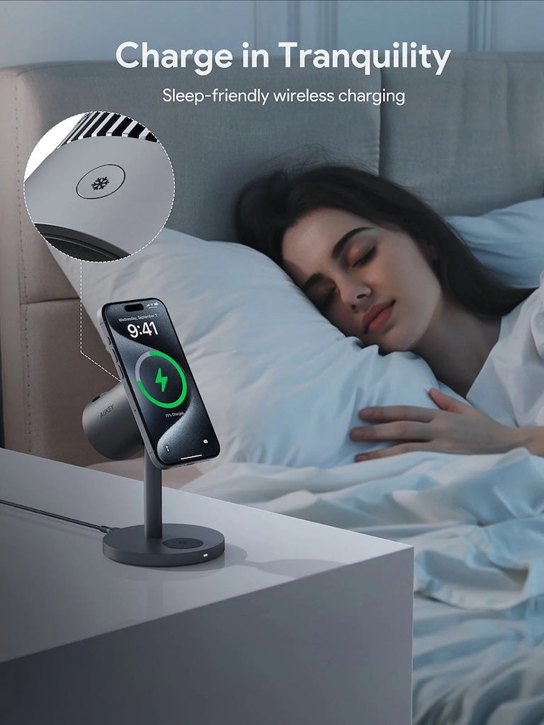 Bezdrátová rychlonabíječka s aktivním chladícím systémem Aukey MagLink LC-MC311A 3v1 - istyle.work