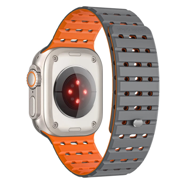 Řemínek pro Apple Watch 44/45/46/49 mm Mobile Origin Elegant Strap s magnetickým zapínáním – šedě-oranžový