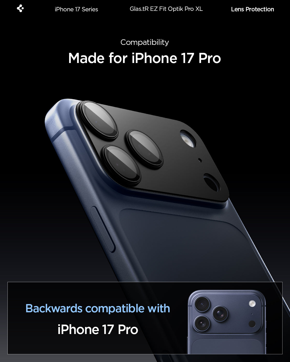 Sklo na fotoaparát pro iPhone 17 Pro Max Spigen Glass tR EZ Fit Optik Pro XL - černé