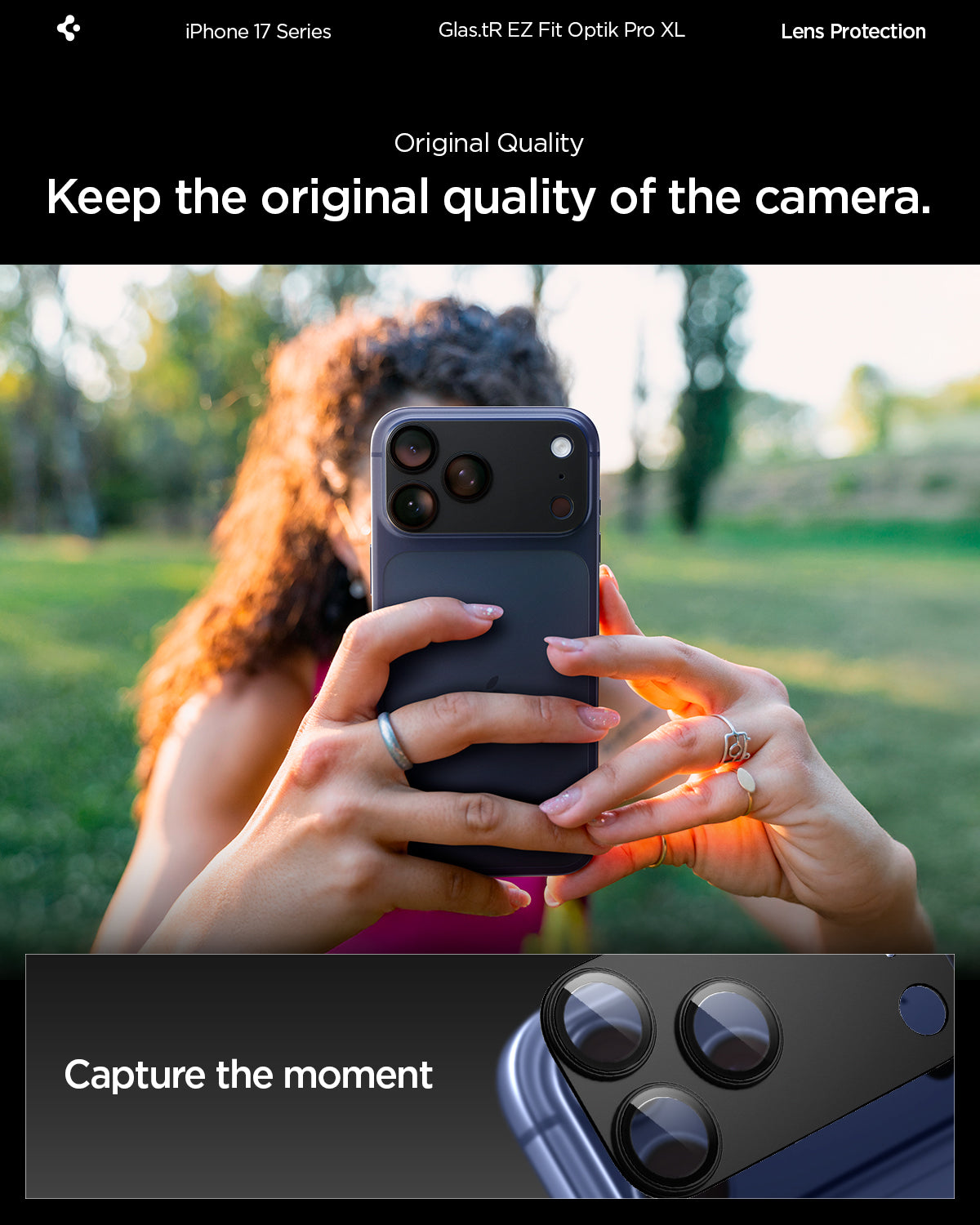 Sklo na fotoaparát pro iPhone 17 Pro Max Spigen Glass tR EZ Fit Optik Pro XL - černé