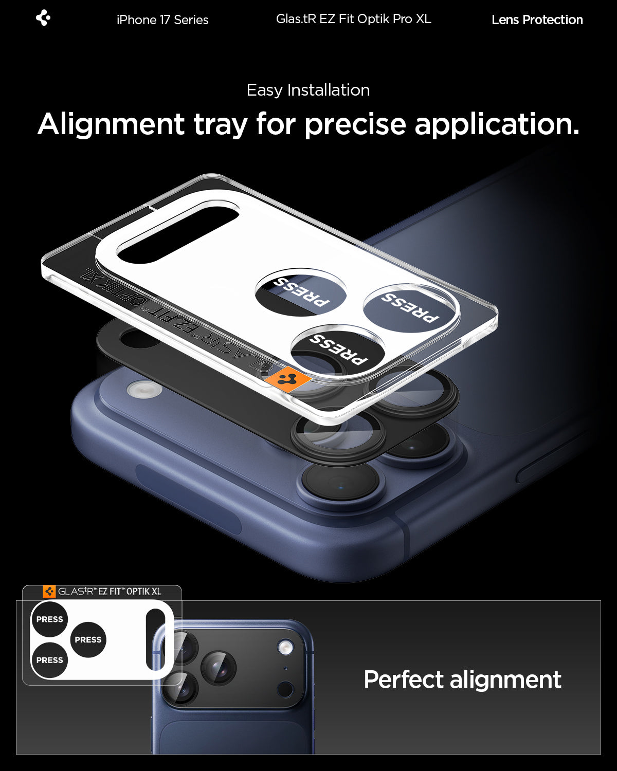 Sklo na fotoaparát pro iPhone 17 Pro Max Spigen Glass tR EZ Fit Optik Pro XL - černé