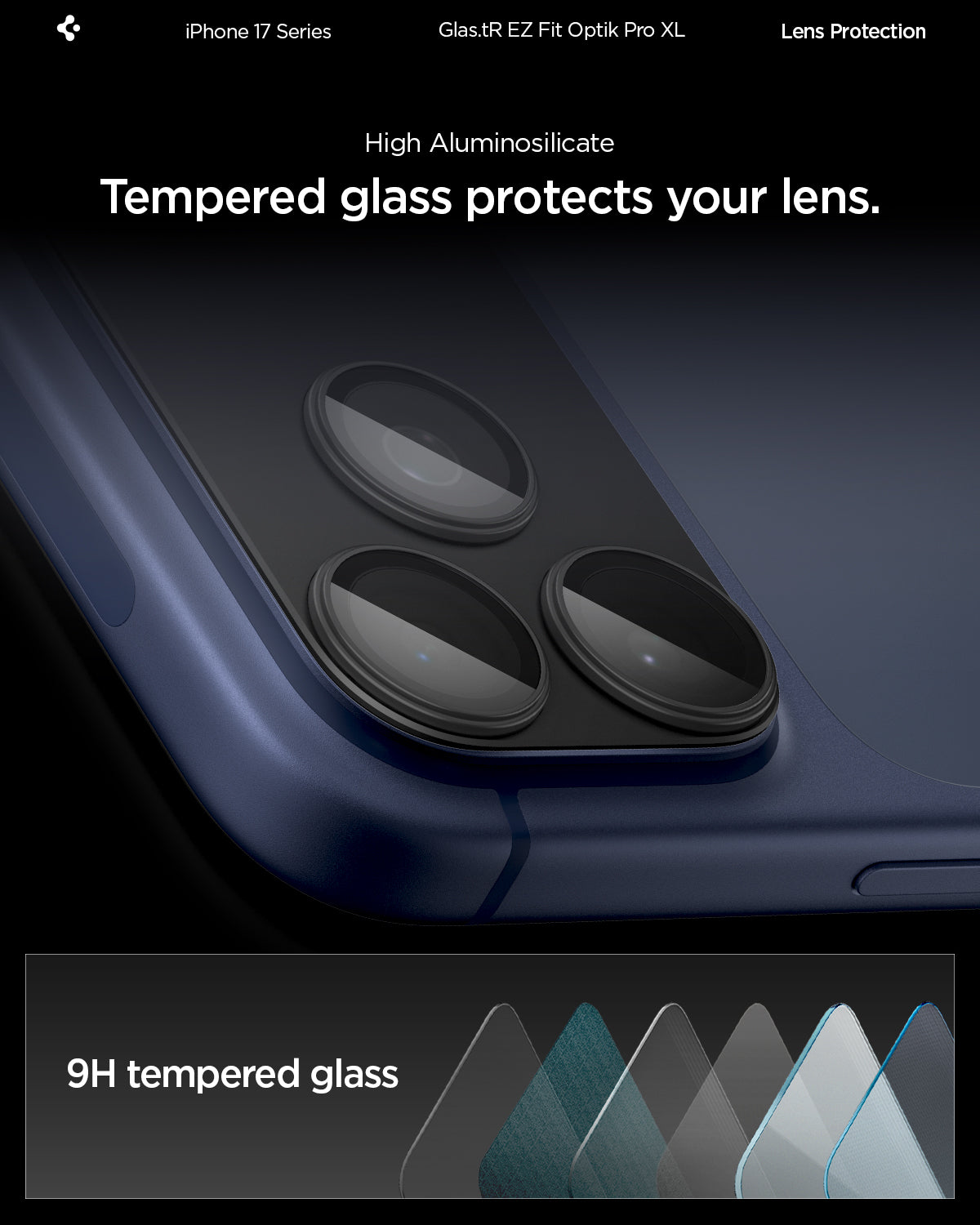 Sklo na fotoaparát pro iPhone 17 Pro Max Spigen Glass tR EZ Fit Optik Pro XL - černé