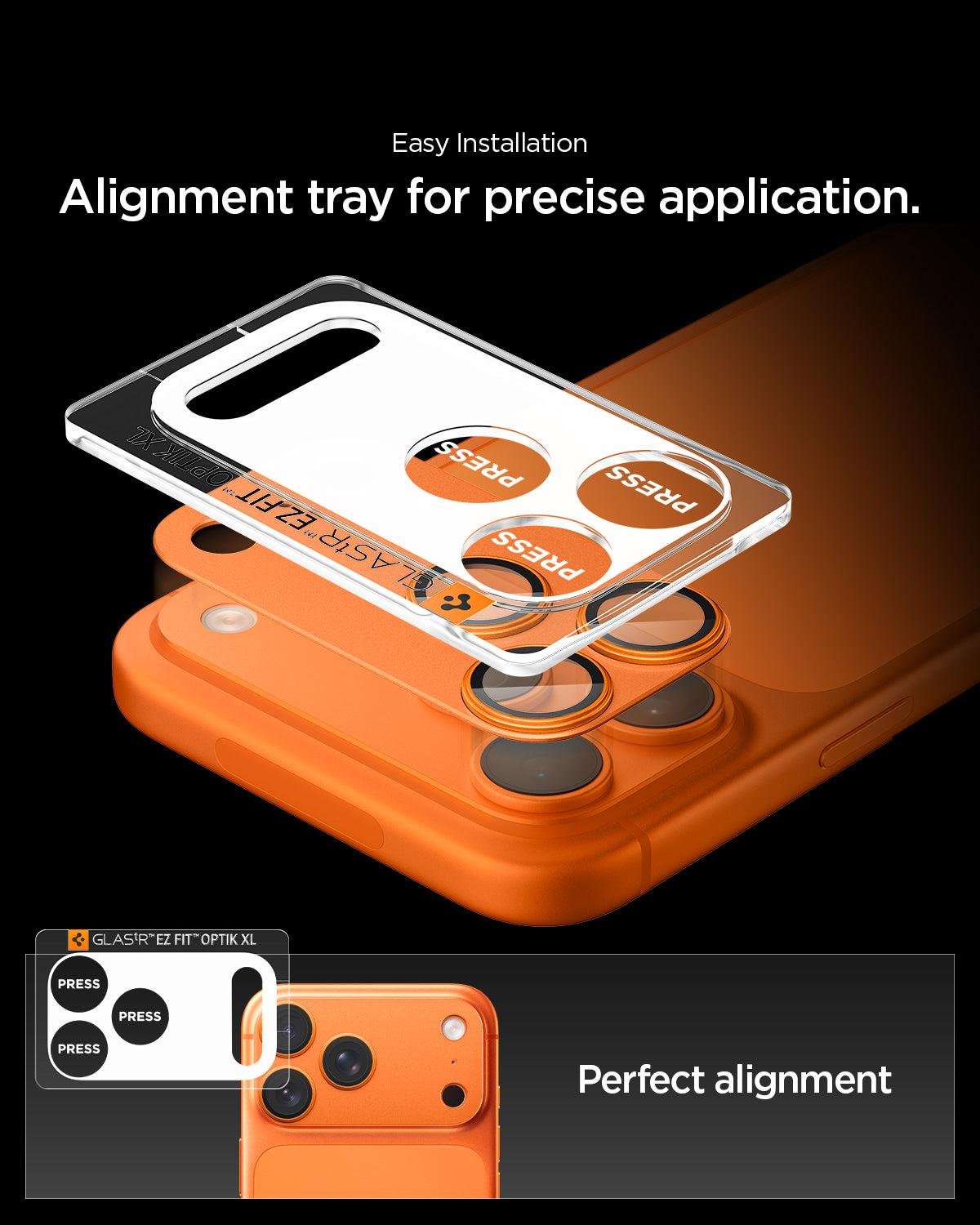 Sklo na fotoaparát pro iPhone 17 Pro Max Spigen Glass tR EZ Fit Optik Pro XL - oranžové