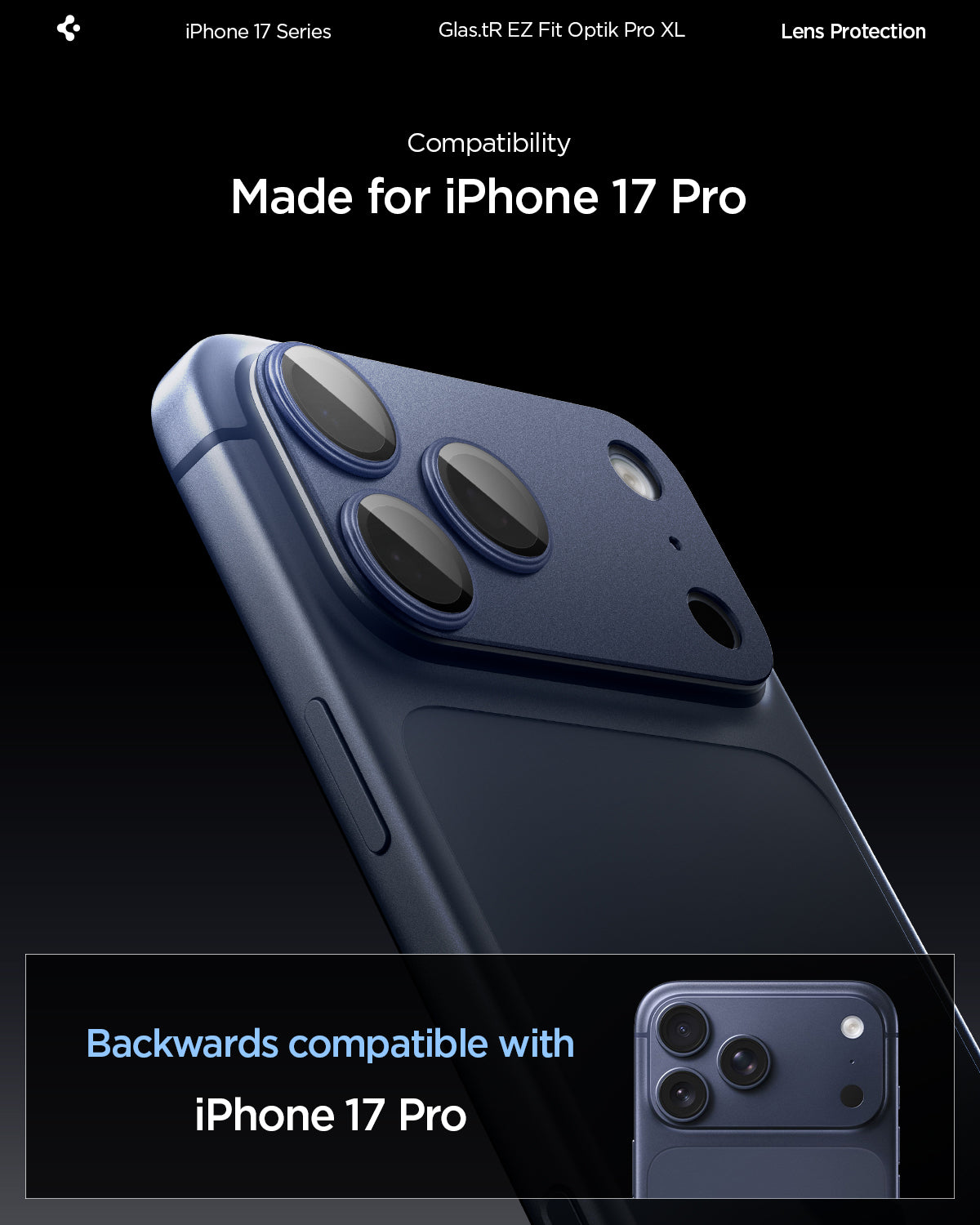 Sklo na fotoaparát pro iPhone 17 Max Pro Spigen Glass tR EZ Fit Optik Pro XL - modré