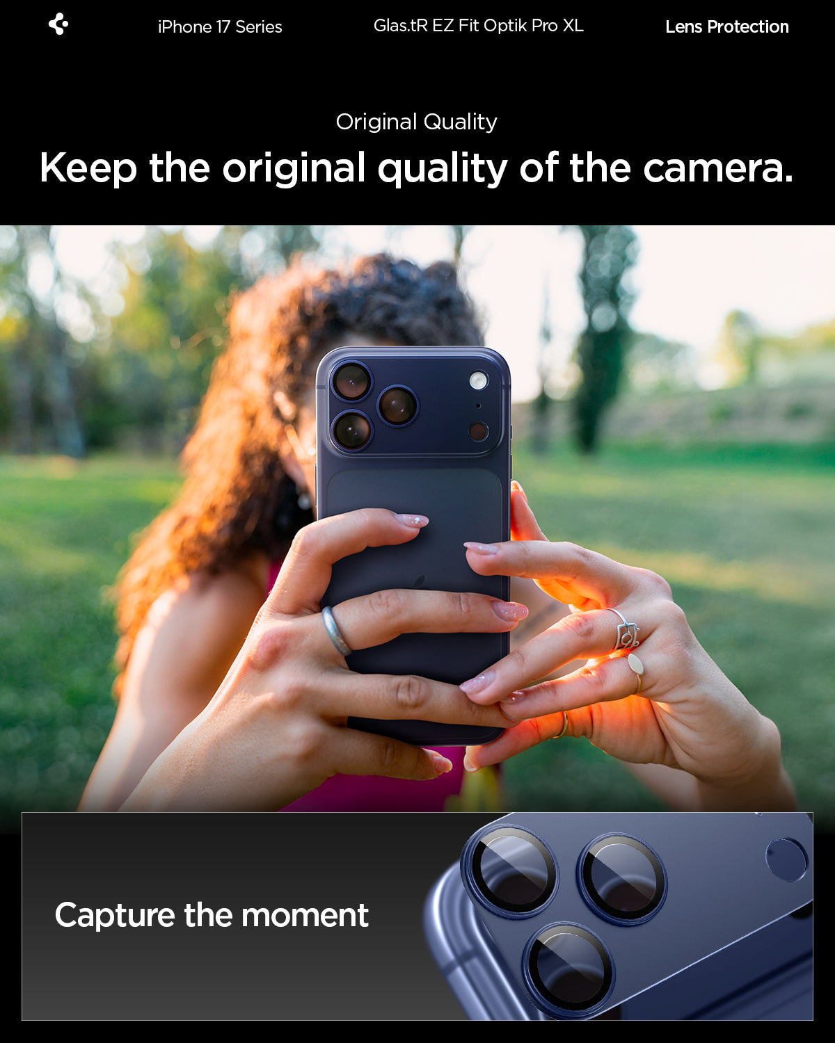 Sklo na fotoaparát pro iPhone 17 Max Pro Spigen Glass tR EZ Fit Optik Pro XL - modré