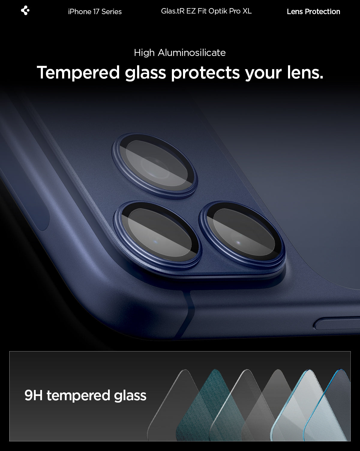 Sklo na fotoaparát pro iPhone 17 Max Pro Spigen Glass tR EZ Fit Optik Pro XL - modré