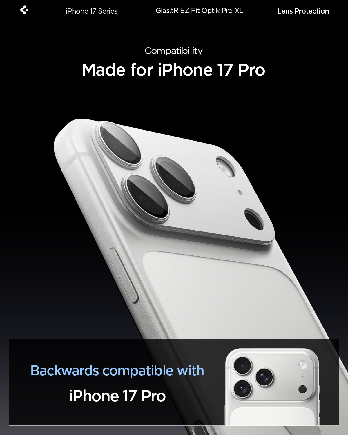 Sklo na fotoaparát pro iPhone 17 Pro Max Spigen Glass tR EZ Fit Optik Pro XL - bílé