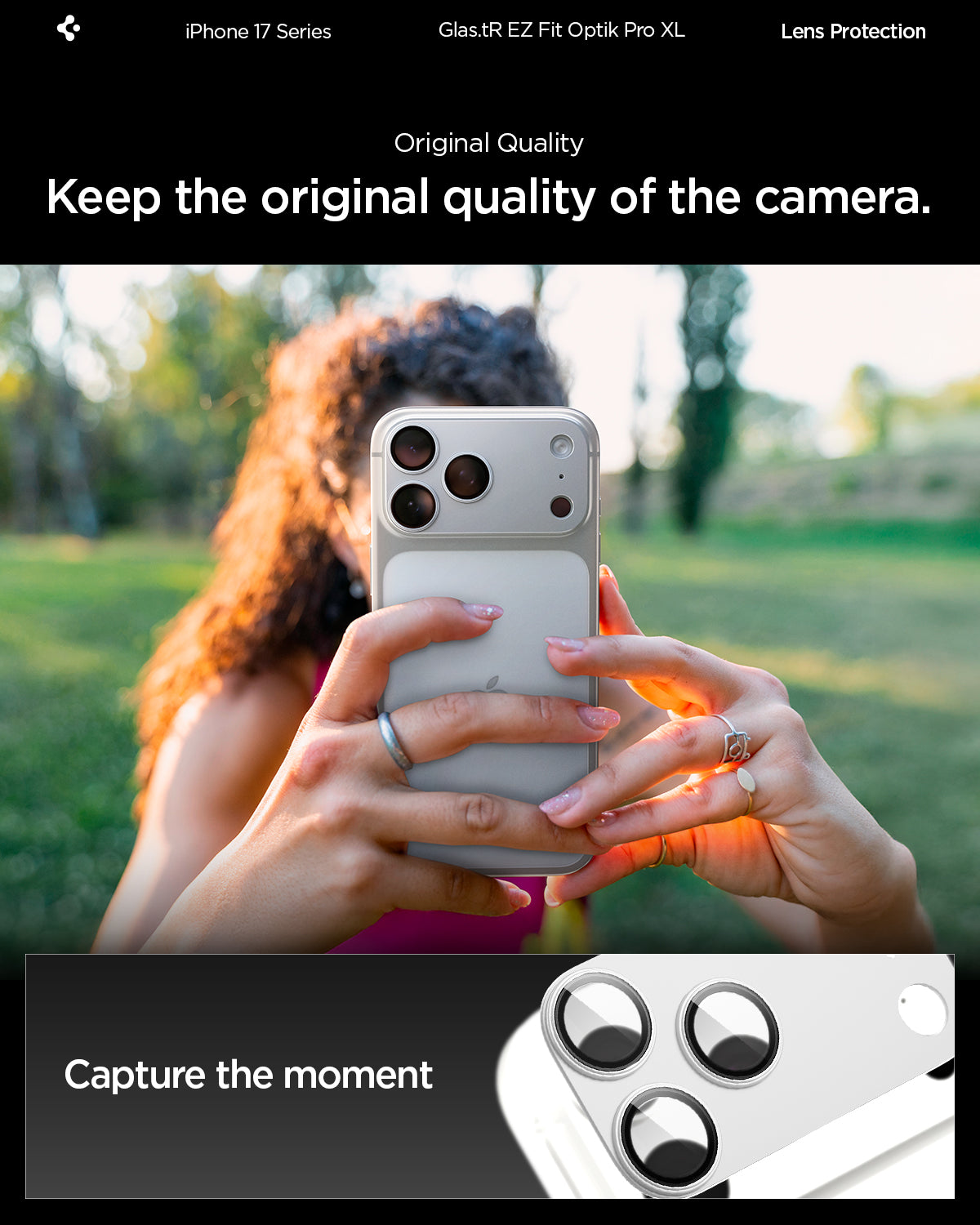 Sklo na fotoaparát pro iPhone 17 Pro Max Spigen Glass tR EZ Fit Optik Pro XL - bílé