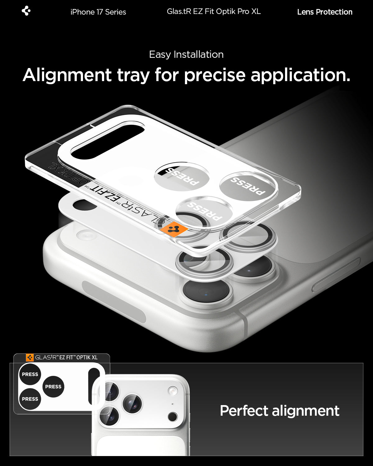 Sklo na fotoaparát pro iPhone 17 Pro Max Spigen Glass tR EZ Fit Optik Pro XL - bílé