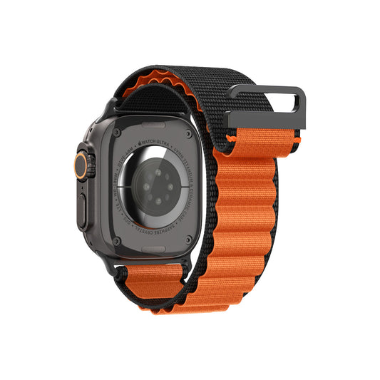 Řemínek pro Apple Watch 49mm/46mm/45mm/44mm Spigen Fabric Band (Hook) - černo-oranžový