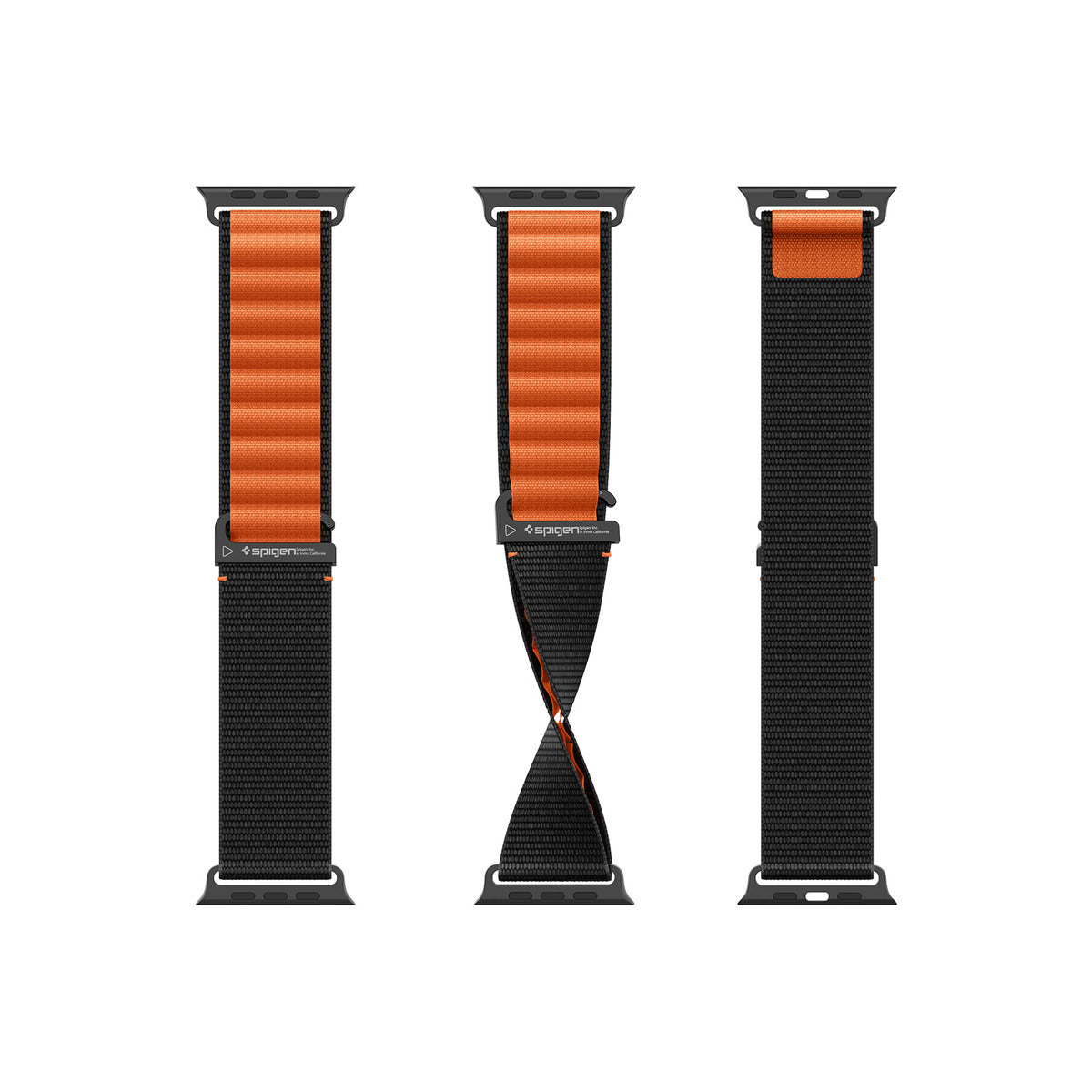 Řemínek pro Apple Watch 49mm/46mm/45mm/44mm Spigen Fabric Band (Hook) - černo-oranžový