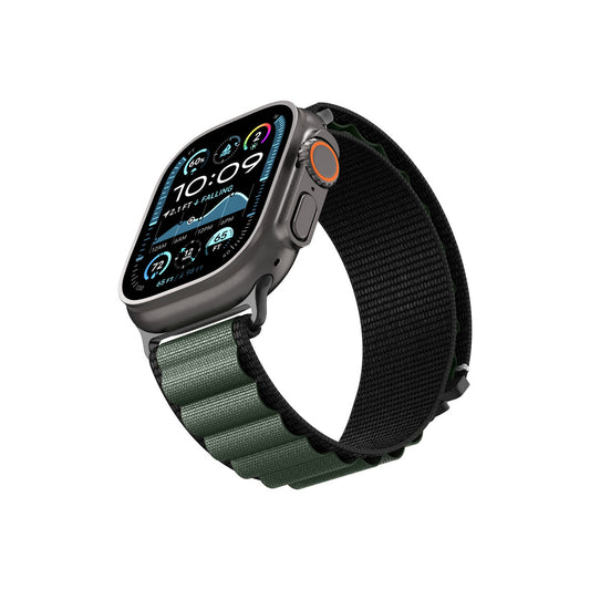 Řemínek pro Apple Watch 49mm/46mm/45mm/44mm Spigen Fabric Band (Hook) - černo-zelený