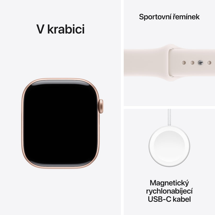 Apple Watch Series 11 GPS 42mm růžově zlaté hliníkové pouzdro se světle ruměným sportovním řemínkem - S/M (otevřený) - istyle.work