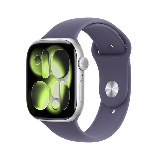 Apple Watch Series 11 GPS + Cellular 42mm stříbrné hliníkové pouzdro s mlžně fialovým sportovním řemínkem - S/M - istyle.work