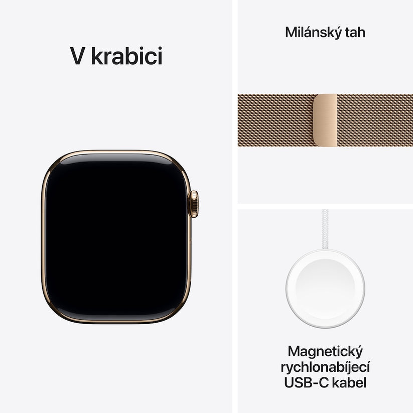 Apple Watch Series 11 GPS + Cellular 46mm zlatě titanové pouzdro se zlatě ocelovým milánským tahem - M/L - istyle.work
