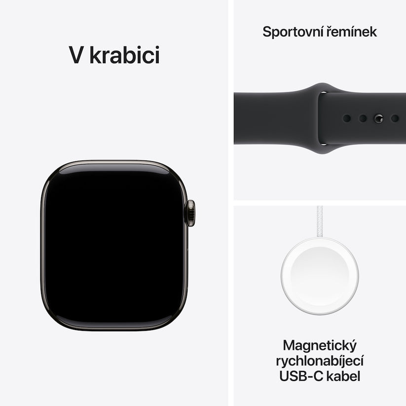 Apple Watch Series 11 GPS + Cellular 42mm břidlicově šedé titanové pouzdro s černým sportovním řemínkem - M/L - istyle.work
