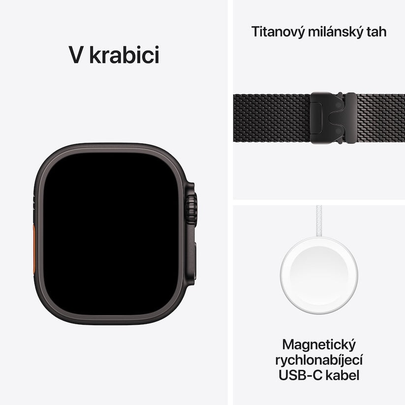 Apple Watch Ultra 3 GPS + Cellular 49mm černě titanové pouzdro s černě titanovým milánským tahem z titanu - S - istyle.work