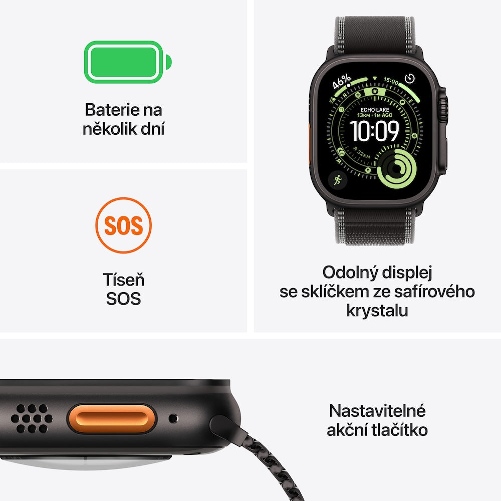Apple Watch Ultra 3 GPS + Cellular 49mm černě titanové pouzdro s černě/ulovým trailovým tahem - S/M - istyle.work